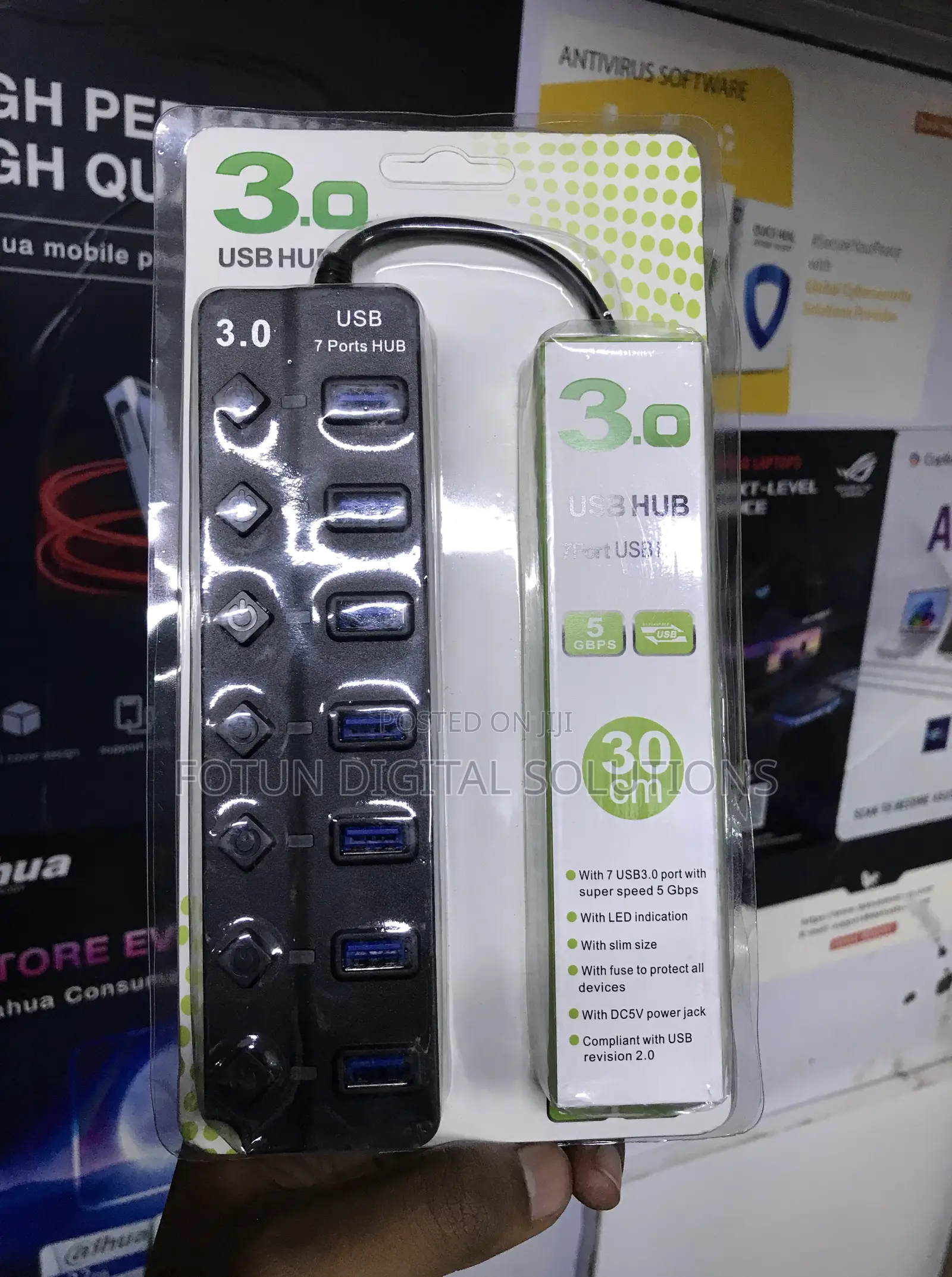 7-Port Usb 3.0 Hub With Cable - 5gbps Data Hub With 30cm Extension