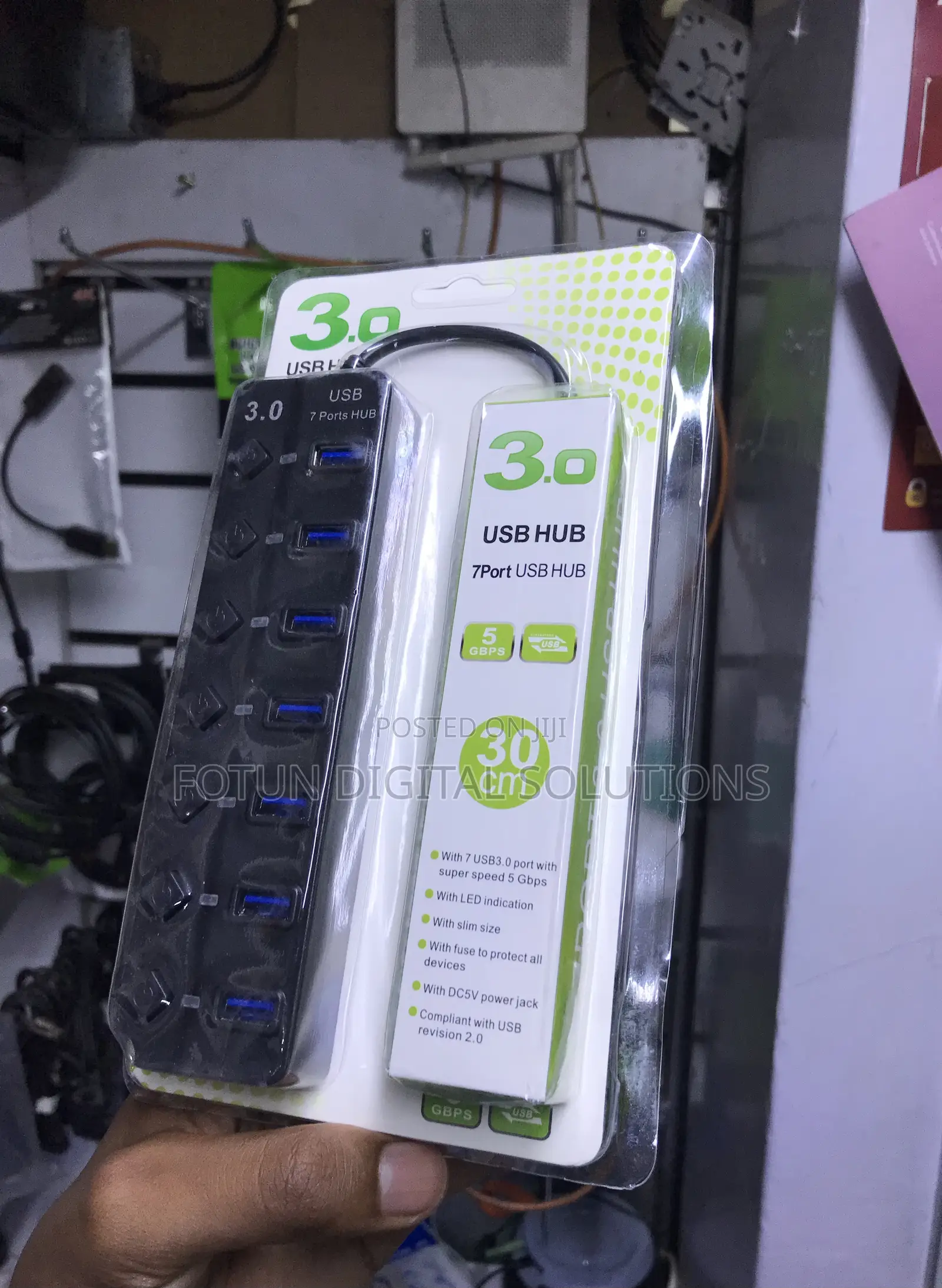 Powered 7-Port Usb 3.0 Hub - 5gbps, 30cm Cable