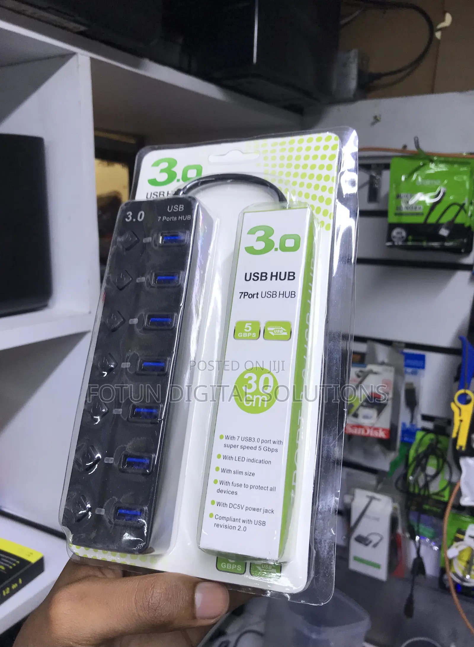 Compact 7-Port Usb 3.0 Hub Portable - 30cm Cable for Laptop Desktop