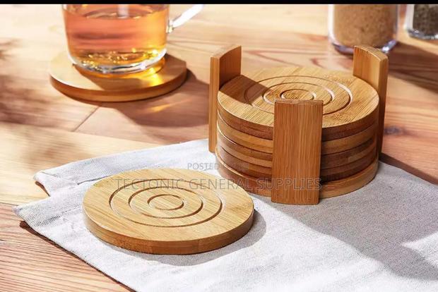 *6pcs Round Bamboo Coaster Set - main view