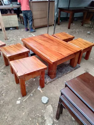 Solid Mahogany Coffee Table Set With Stools
