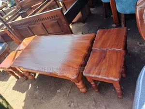 Wavy Royal Vanish Mahogany Solid Coffee Table Set