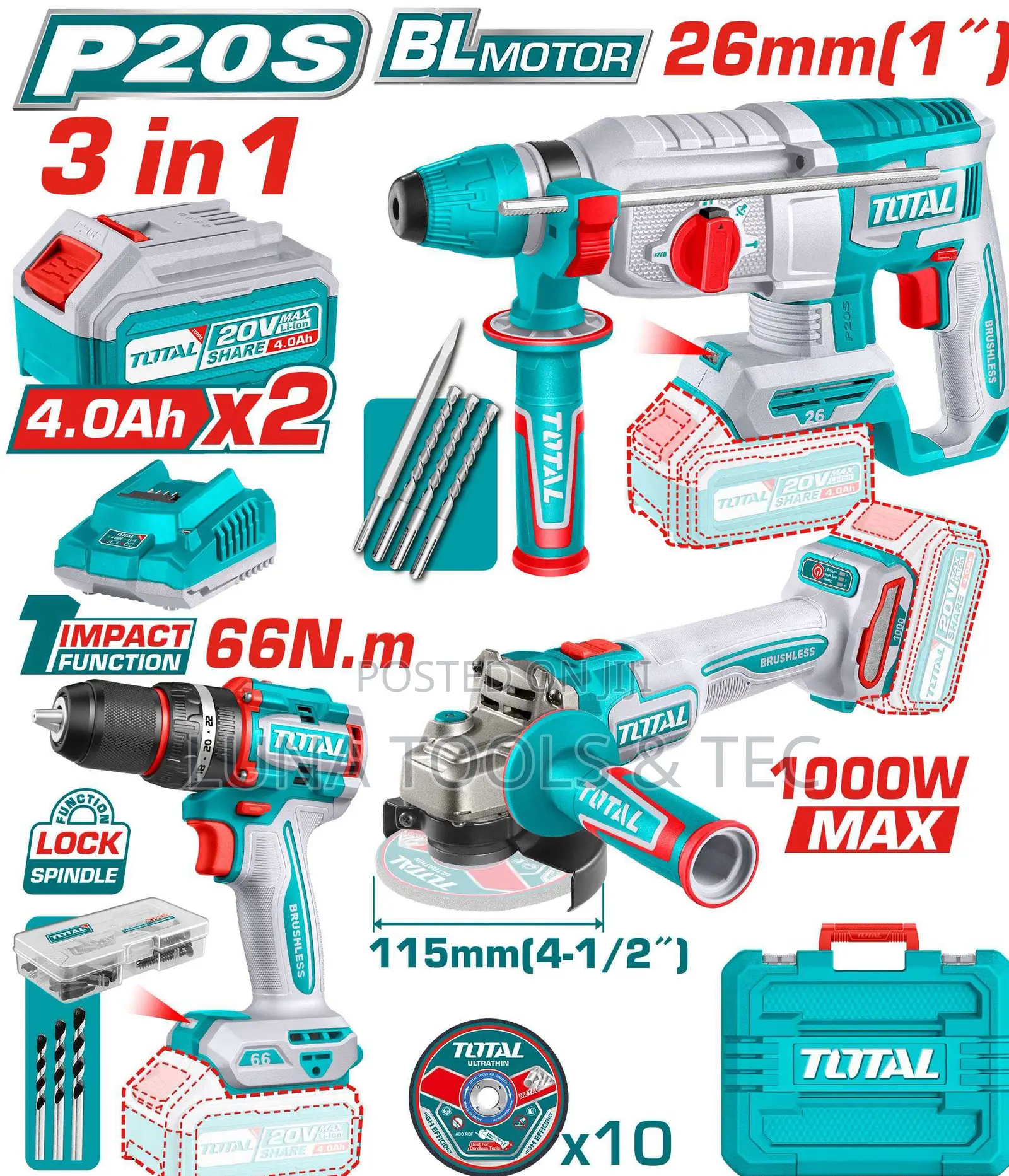 Total Tosli241198 Cordless 3 PCS
Combo Kit