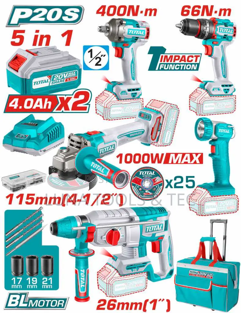 Total Tckli20592 5 PCS Cordless Industrial Combo Kit