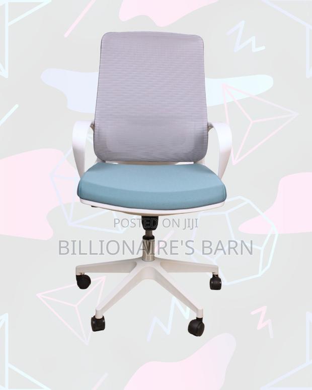 White Mid-Back Mesh Chair | Rolling Comfort for Busy Workdays | - thumbnail 4
