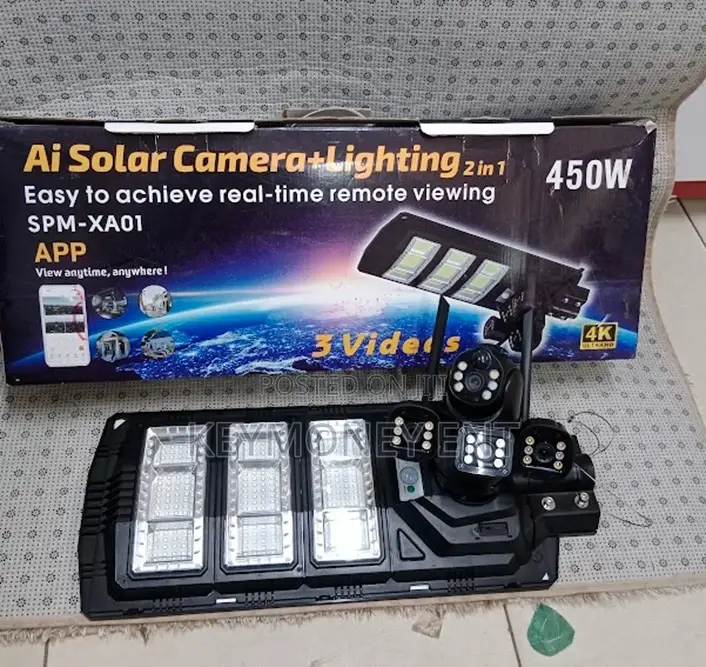 3 in 1 450watts Solar Ai Streetlight PTZ Triple Lens Simcard Camera