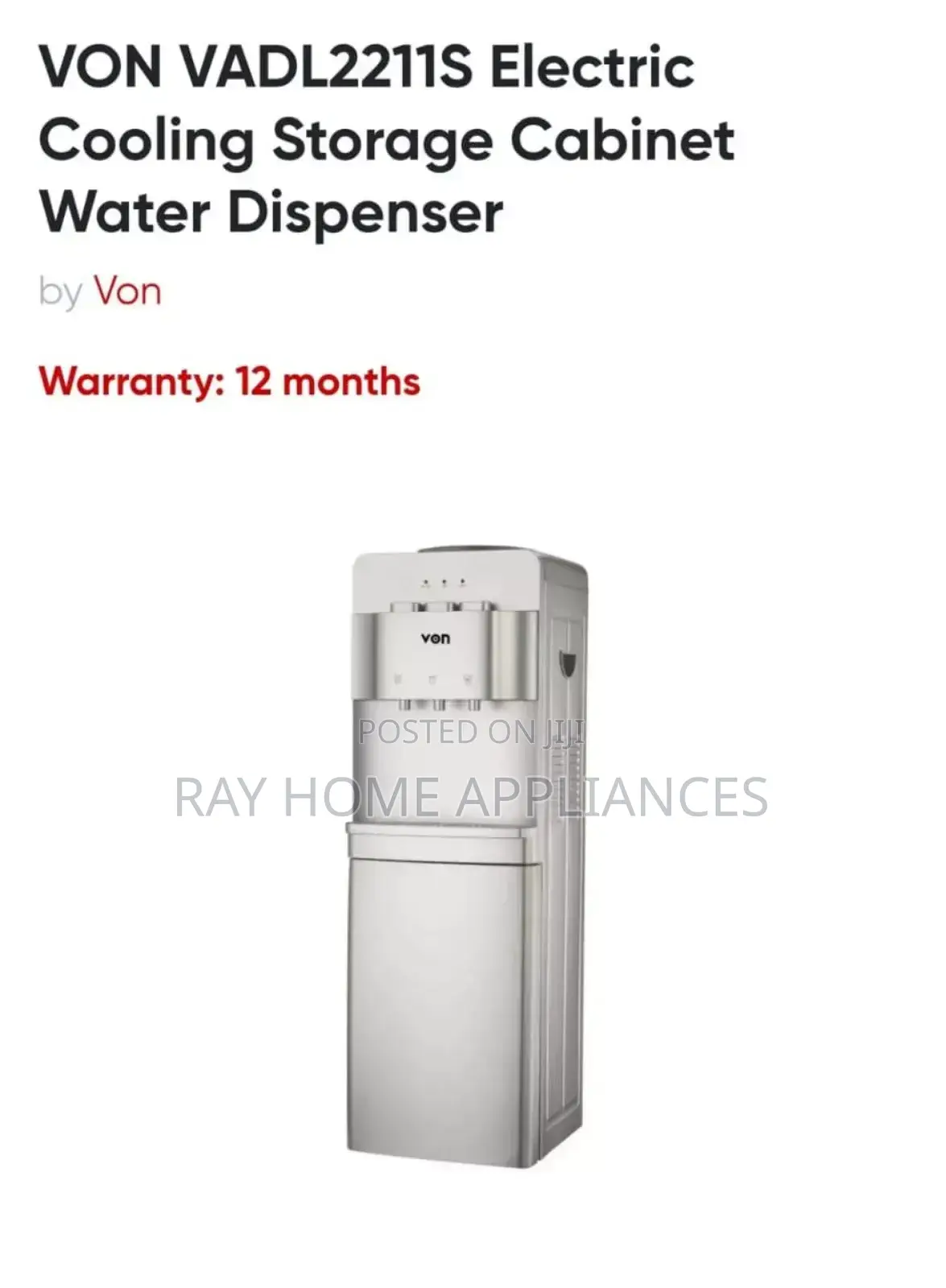 Von 3 Tap Water Dispenser Silver Color