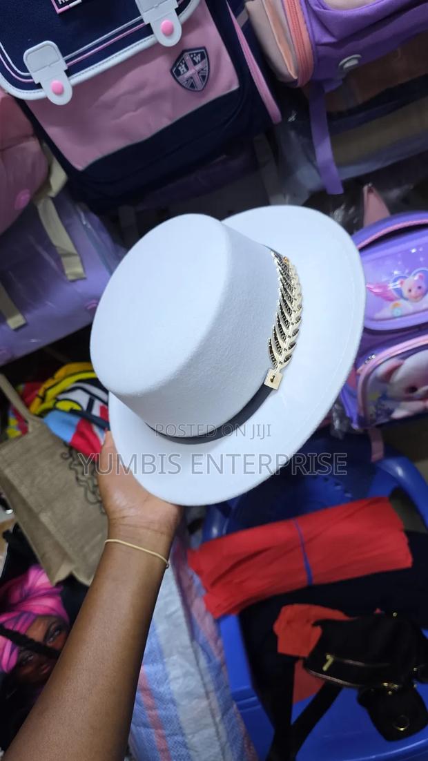 White Stylish Flat Top Fedora Hat - thumbnail 2