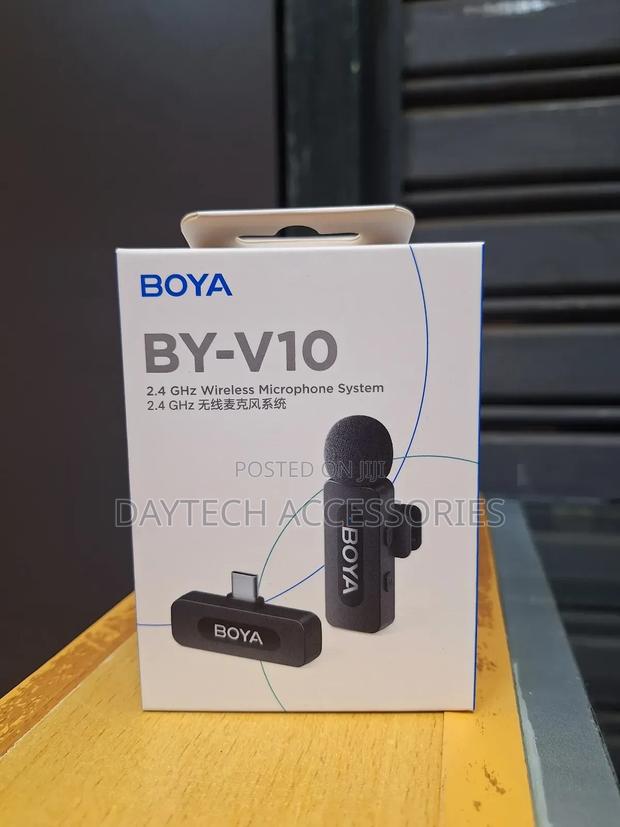 This Is a Boya by-V10 Ultracompact 2.4 GHZ Wireless Microphone System.