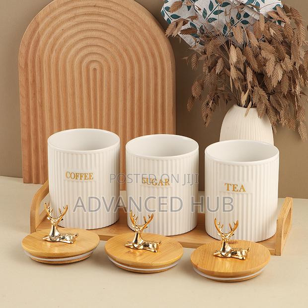 3pcs Ribbed Tea, Coffee Sugar Canisters - thumbnail 3