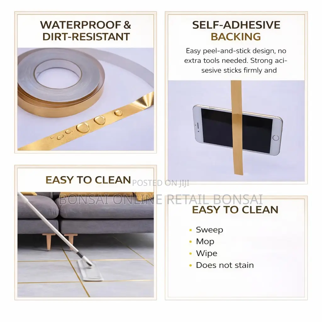 Gold Foil Tile Seam Sticker, Waterproof Self-Adhesive Strip
