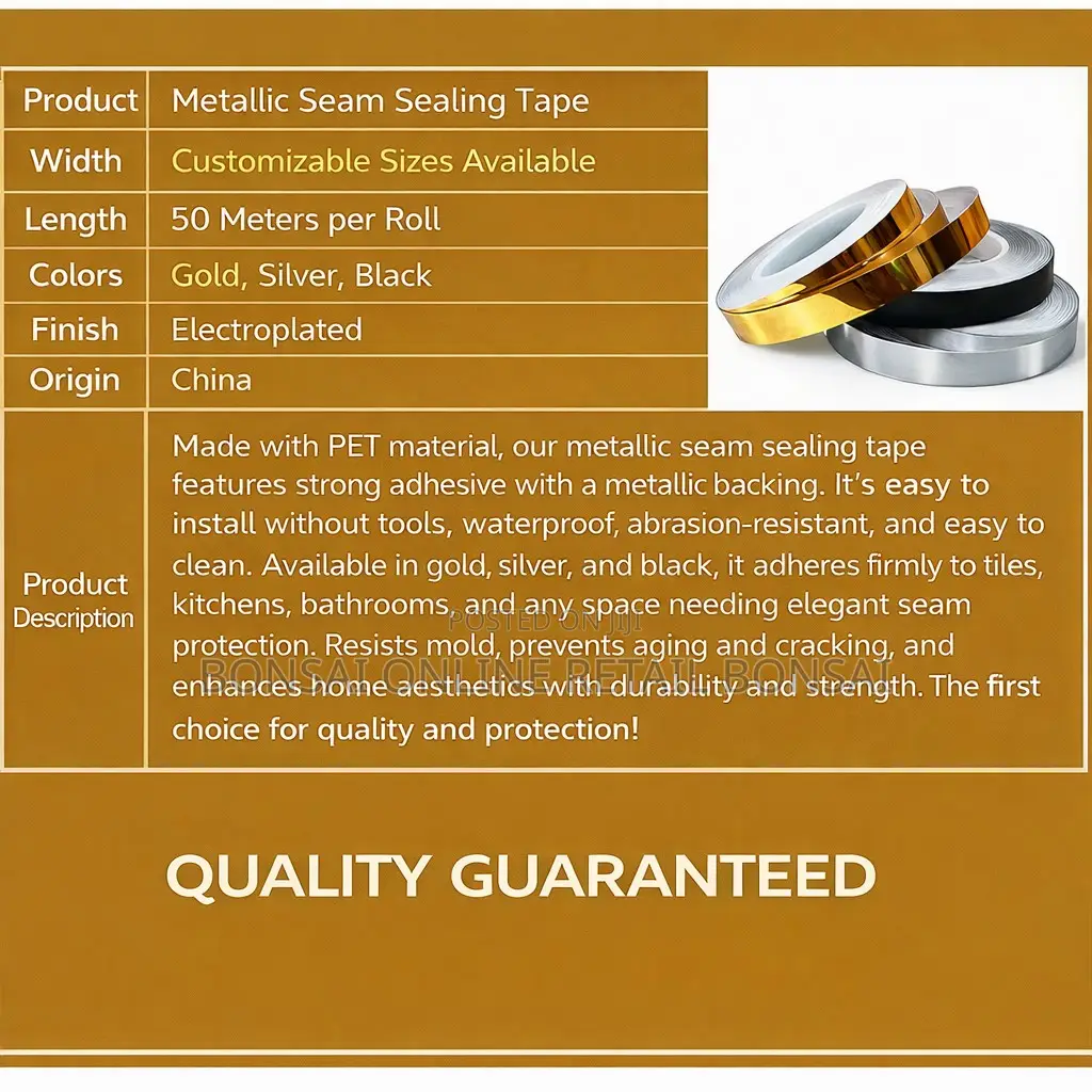Gold Foil Tile Seam Sticker, Waterproof Self-Adhesive Strip