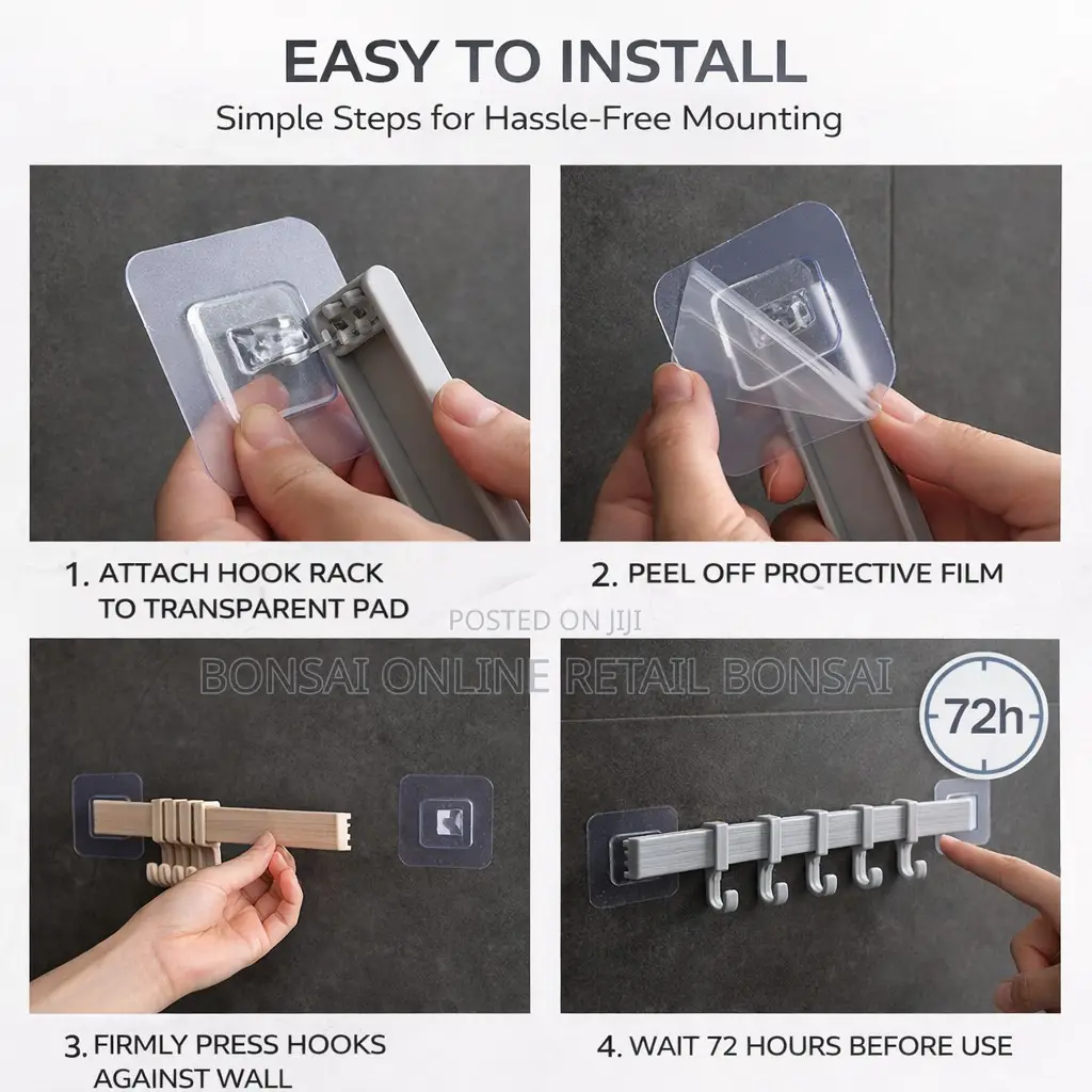 3-Pack No-Drill Adhesive Wall Hooks, Strong Damage-Free Hangers