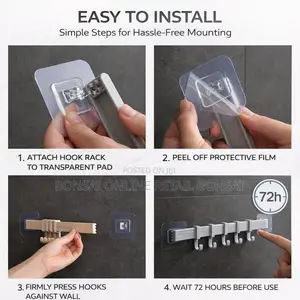 3-Pack No-Drill Adhesive Wall Hooks, Strong Damage-Free Hangers