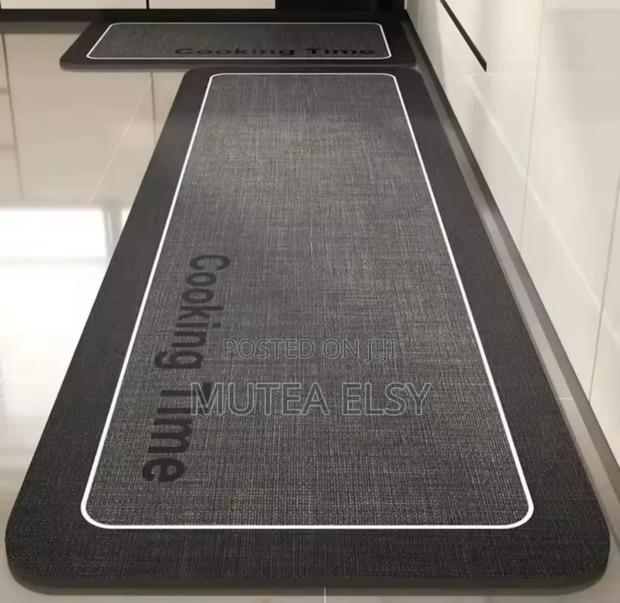 Black Charcoal Grey Rubber Bottom Antislip Kitchen Mats - main view