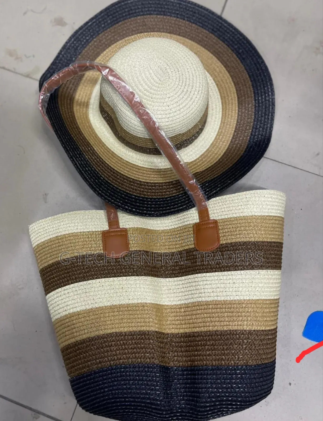 Multicolored Beach Lady Bag With Matching Hats