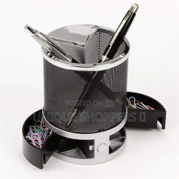 Mettalic Mesh Pen Holder With A Digital Clock - thumbnail 4