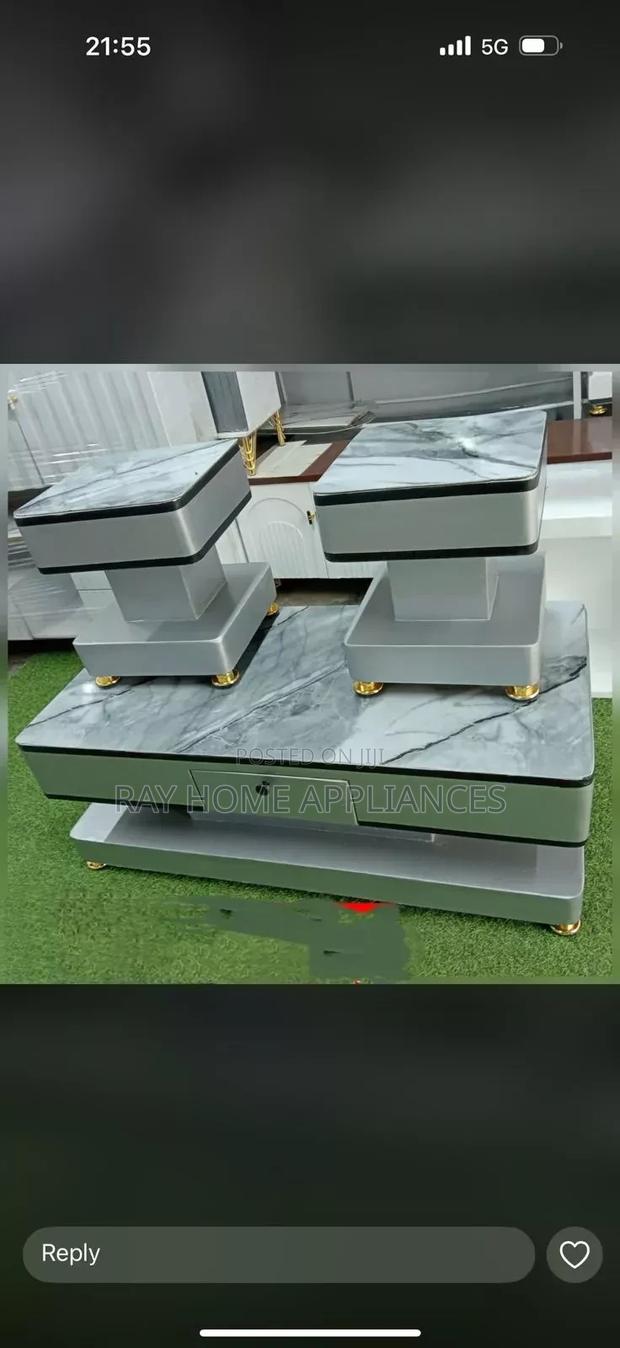 Coffee Table With Glass/Marble Topping With 2 Stools Differentcolours
