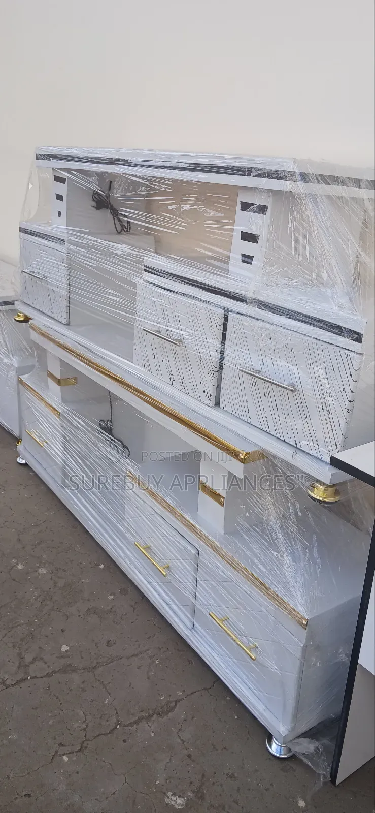 Executive Tv Stand With Marble Coating and Light