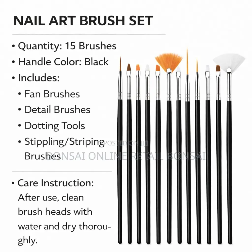 15pcs Nail Art Brush Set With Dotting Pen for Manicure Painting