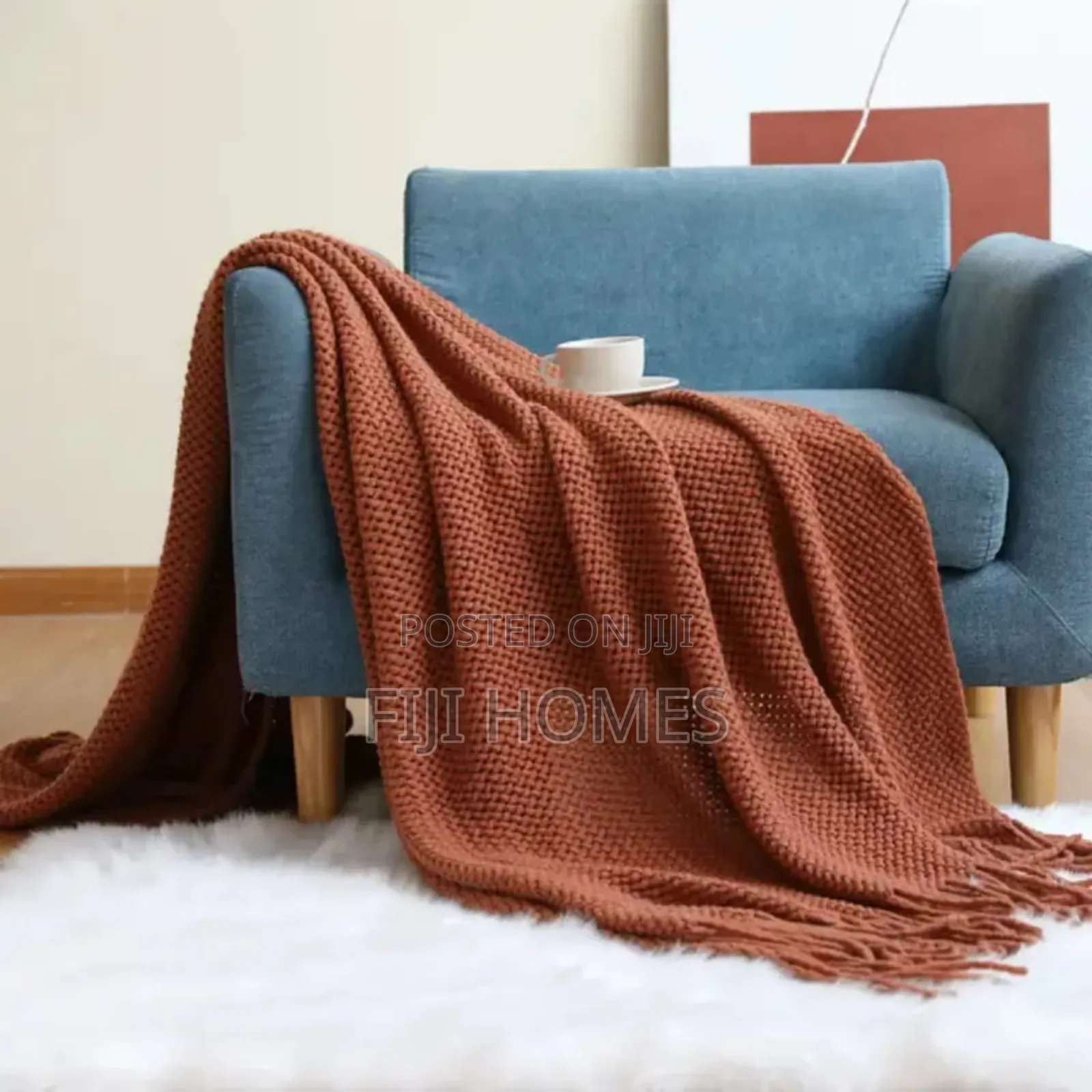 Knitted Tassel Throw Blankets - 163 by 183 Cm - 12 Cm Tassels