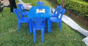 6 Armless Chairs + Plastic Rectangle Table Set