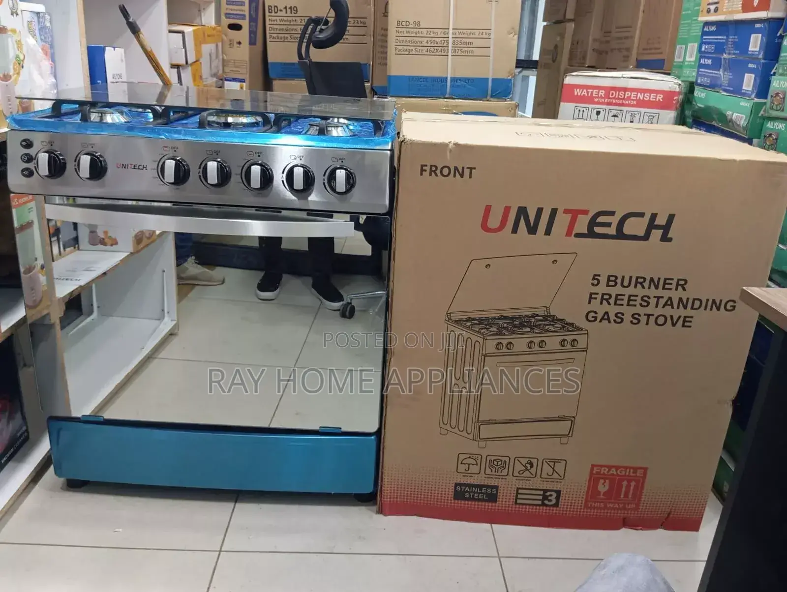 60cm*80cm Unitech 5 Burner Freestanding Full Gas Cooker