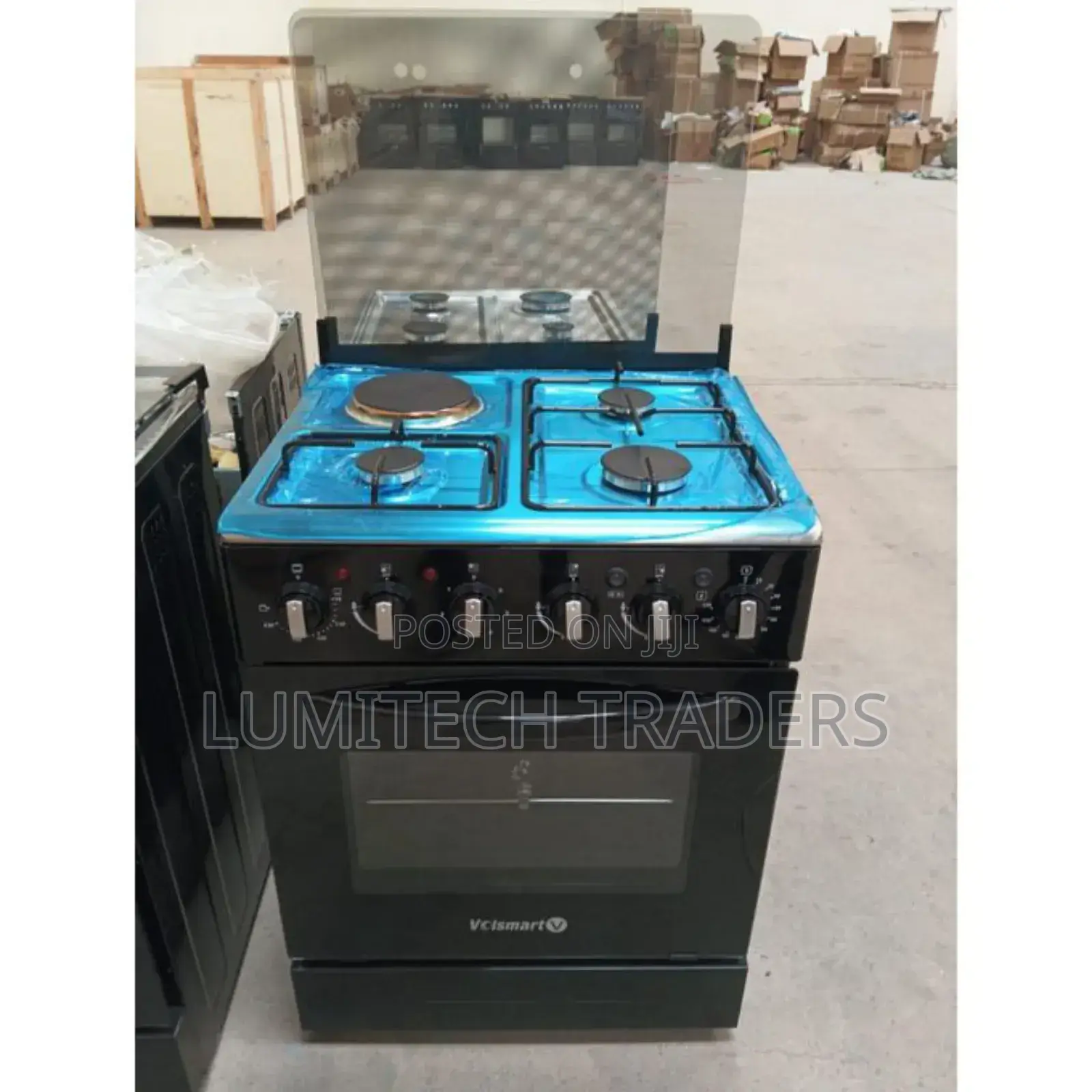 Volsmart 50×55 Standing Cooker | 3+1 Gas Electric Plate Oven | Black