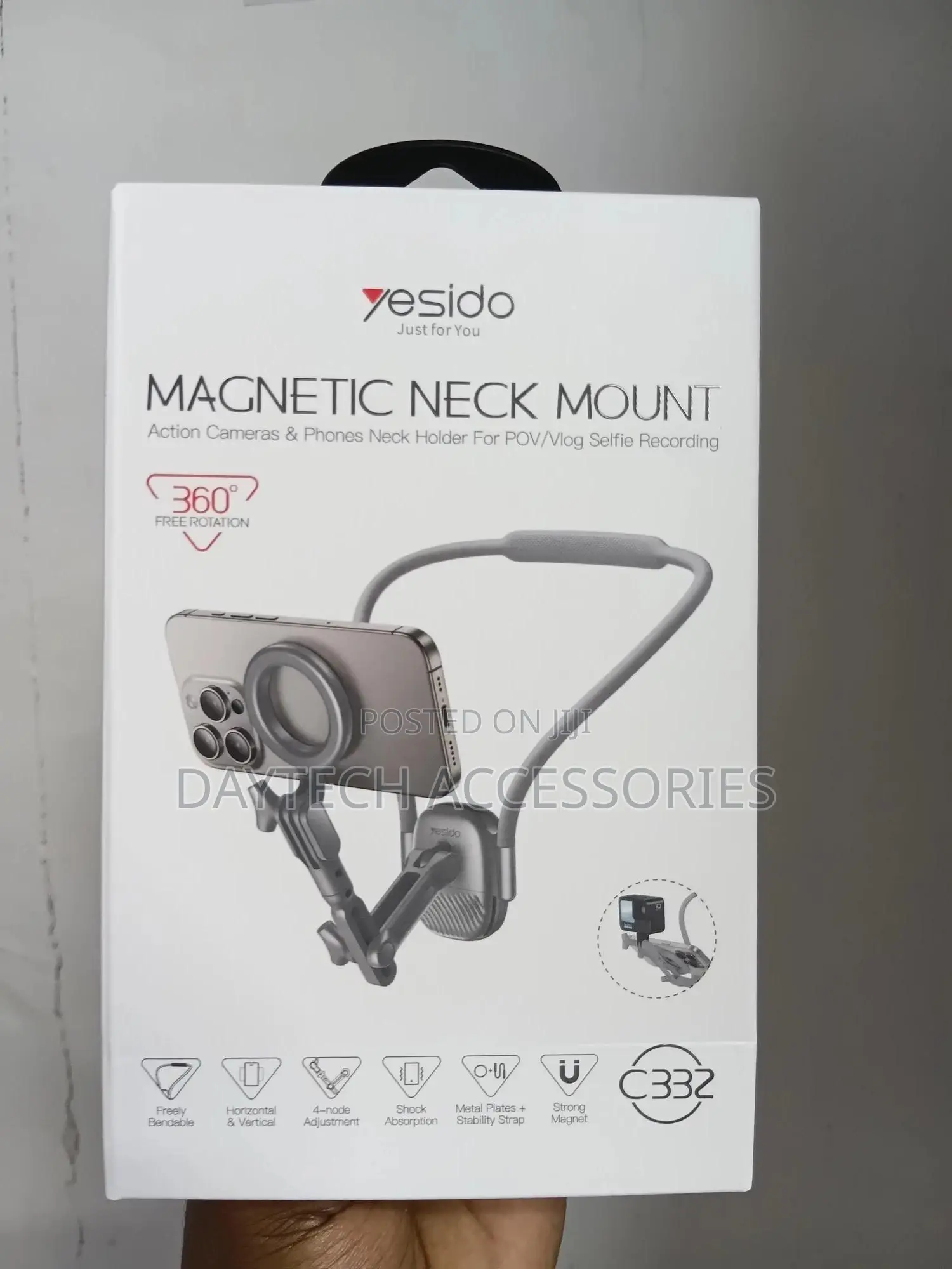 Yesido C332 Magnetic Neck Mount for Action Cameras and Phone - Grey