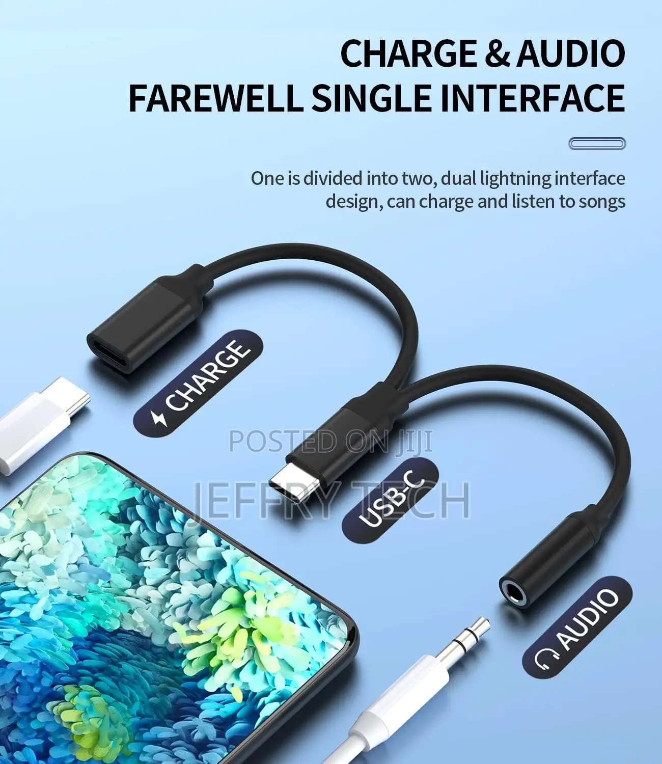 Usb-C to 3.5mm Headphone Adapter(2in1) Dac Type C Charger Jack Splitt