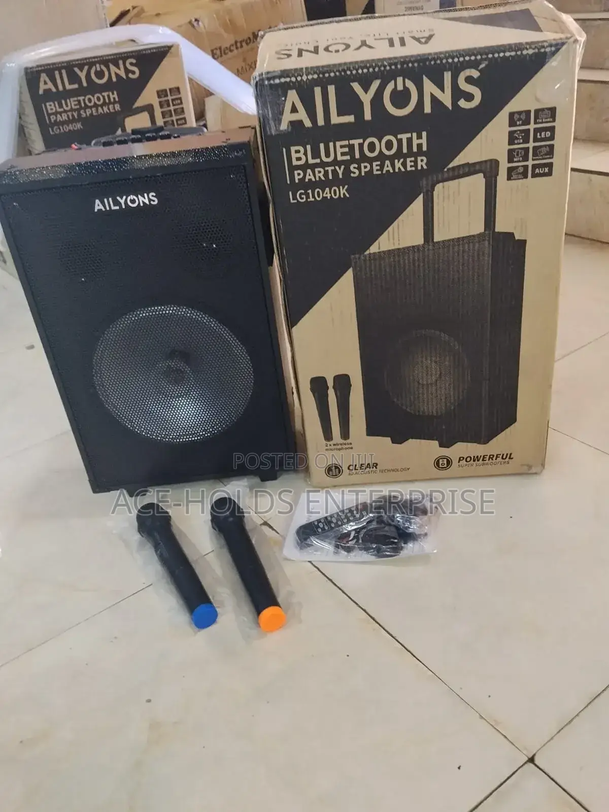 12" Ailyons Bluetooth Party Speaker System + 2 Microphones/ Led