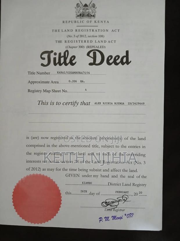 Title:1⁄2 Acre Kikuyu Land – Clear Title, - main view