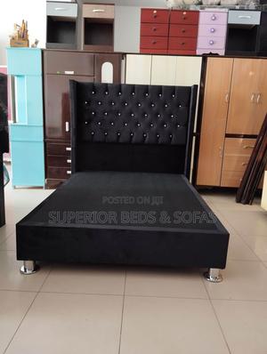 5x6 Chic Black Upholstered Bed With Crystal Accents - thumbnail 2