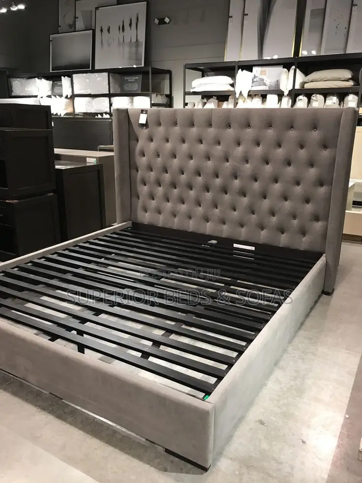 Elegant Gray Tufted Bed With Low Back
