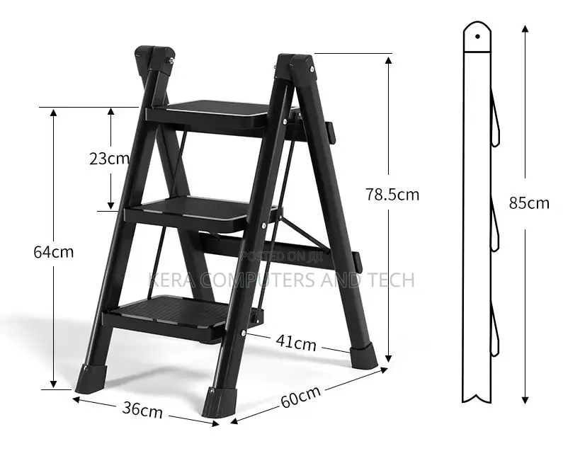 3-Step Black Foldable Ladder Wholesalecrafted