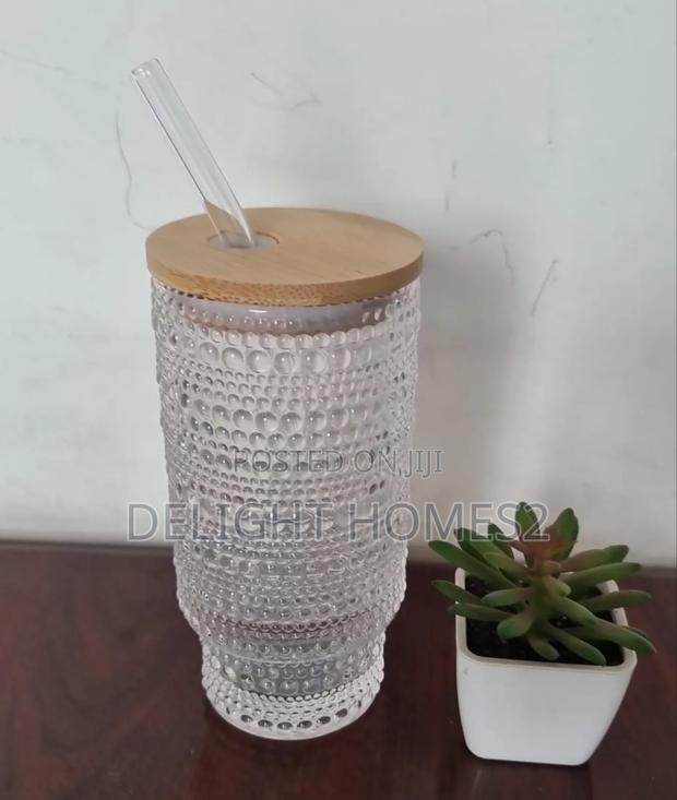 Thick Glass 320ml Crystal Smoothie Glass Bamboo Lid-Pa