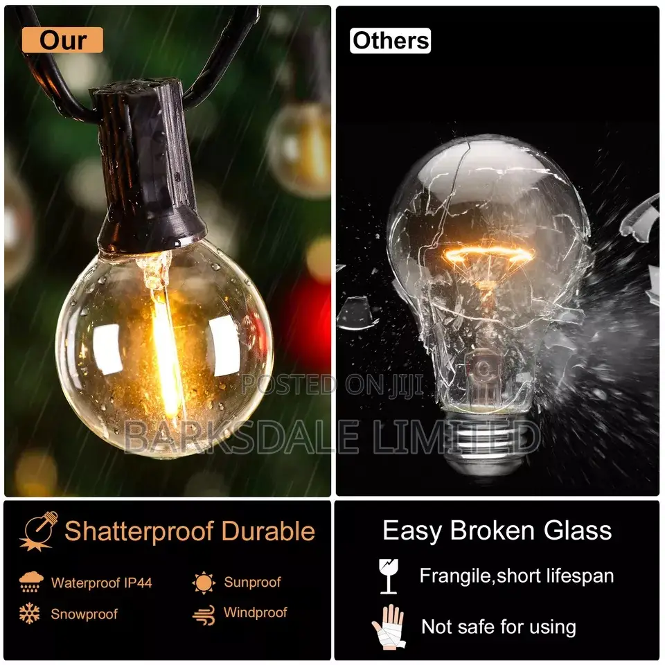 Christmas Solar Xmas Bulbs Lights 15m Outdoor Garden String