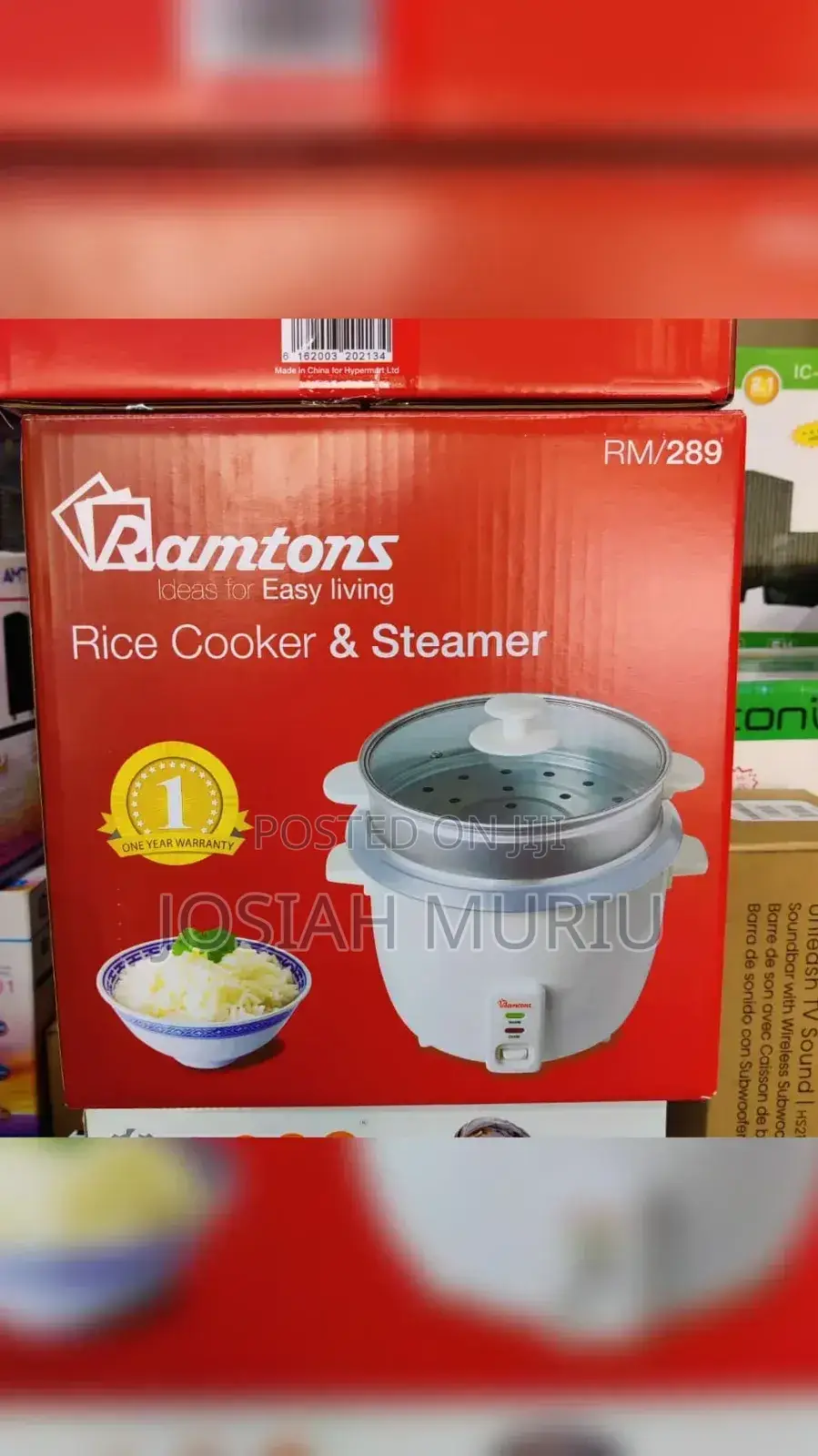 Ramtons Rm/290, Rice Cooker + Steamer 2.8lts - Silver White