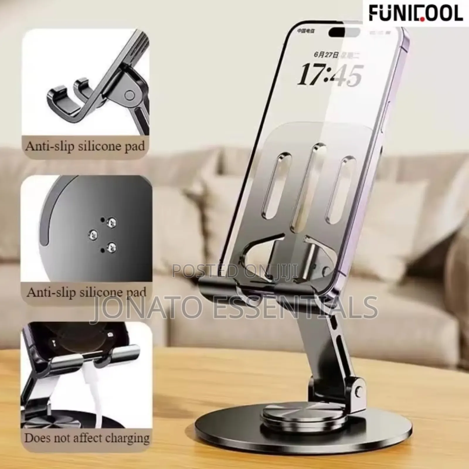 Metal Phone Stand, 360 Rotating Foldable Desktop Holder