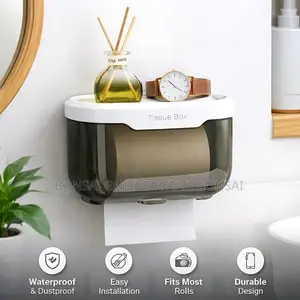 Waterproof Wall Mounted Tissue Box Holder With Storage Shelf