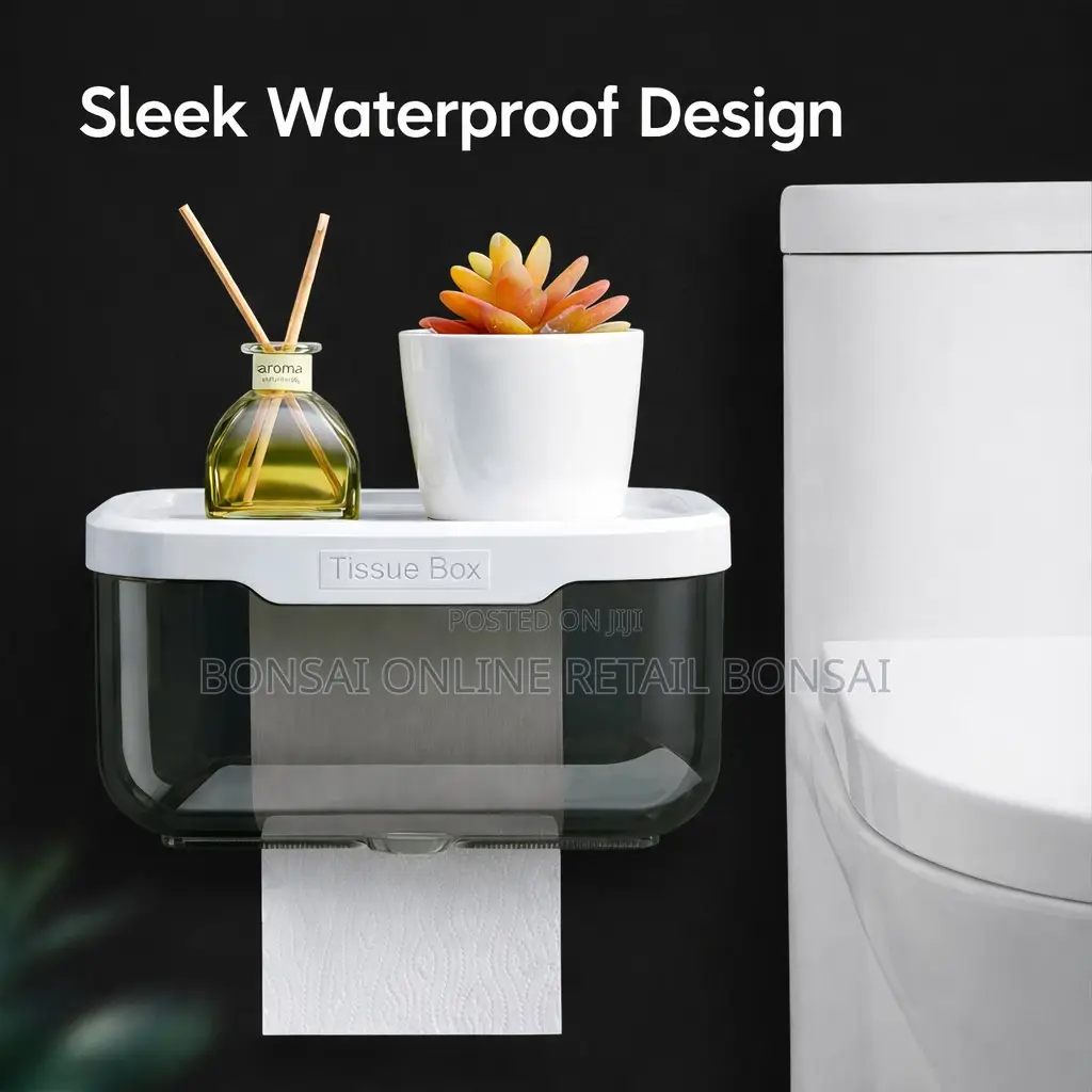 Waterproof Wall Mounted Tissue Box Holder With Storage Shelf