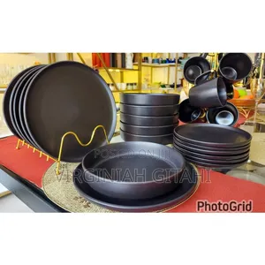 24pcs Black Dinner Set 6 Dinner Plates 6side Plates 6 Bowls 6 Cups