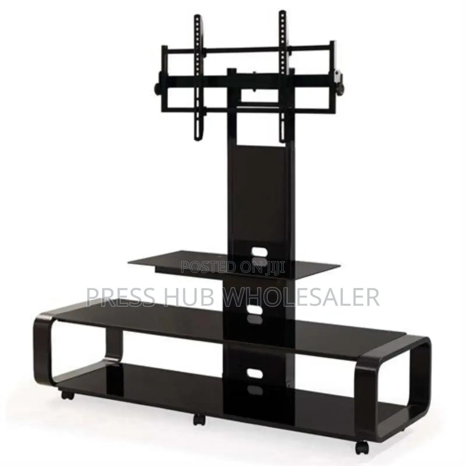Black, Tempered Glass Tv Stand With a Built-in Mount 