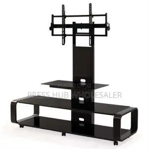 Black, Tempered Glass Tv Stand With a Built-in Mount 