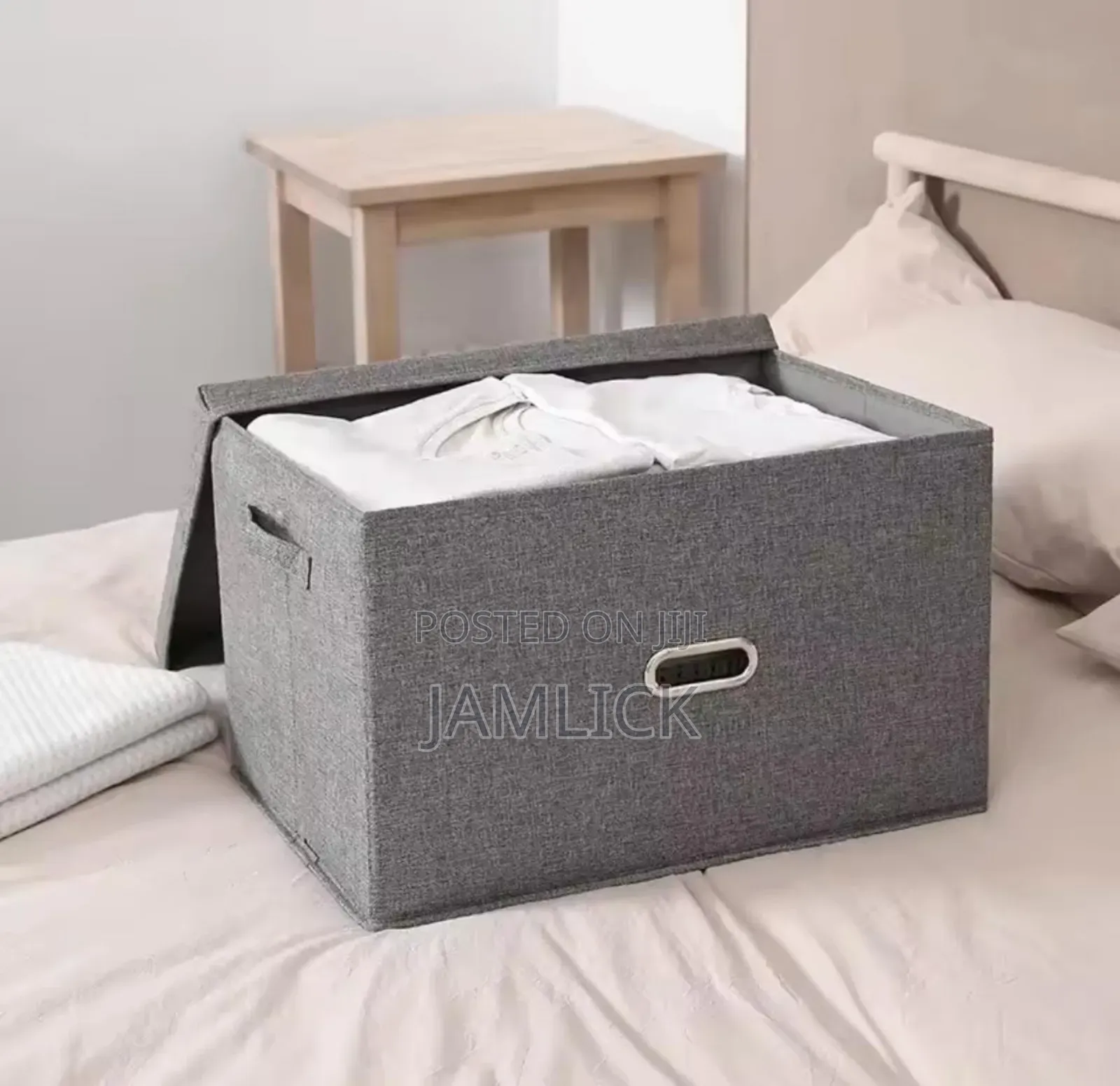 Foldable Storage Box With Lid – Cream, Grey Blue –Bz
