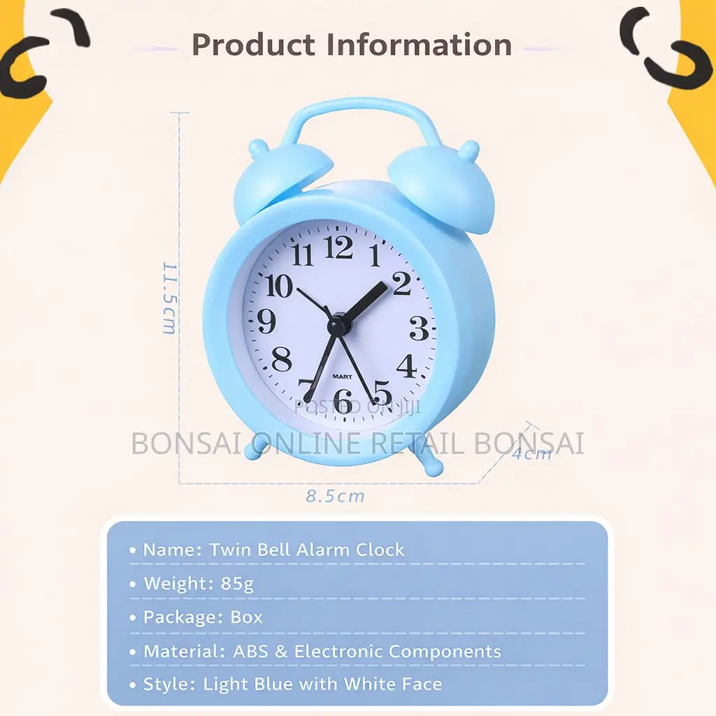 Black Retro Twin Bell Alarm Clock With Loud Ring