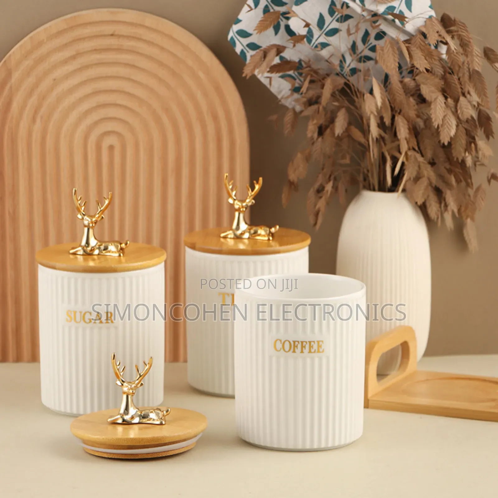 3pcs Ribbed Tea, Coffee & Sugar Canisters
