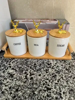 3pcs Ribbed Tea, Coffee & Sugar Canisters