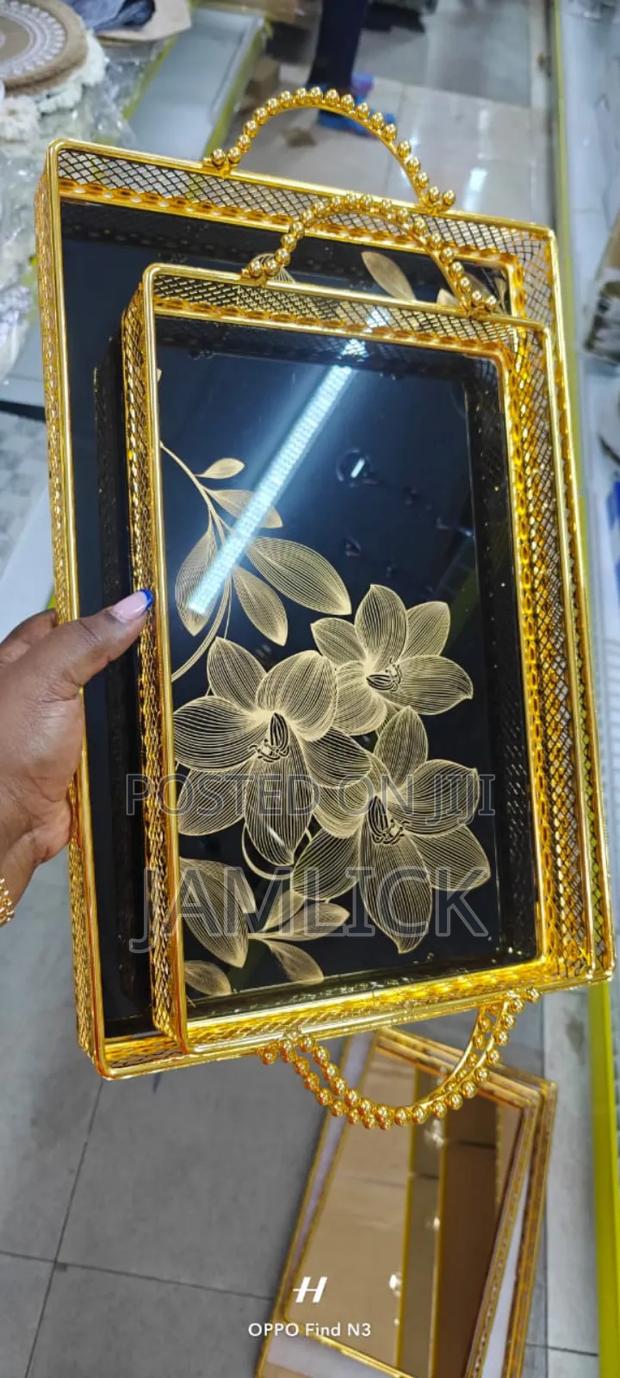 2pcs Mirror Tray Set – Elegant Decorative Serving Trays –Cd - thumbnail 5