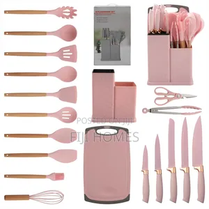 19-Piece Executive Silicone Kitchen Utensil Set – Pink